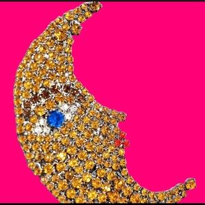 Boho Mystical Crystal Crescent Moon Brooch / Pin
